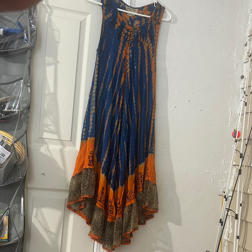 Elegant Orange and Blue A-Line Skirt